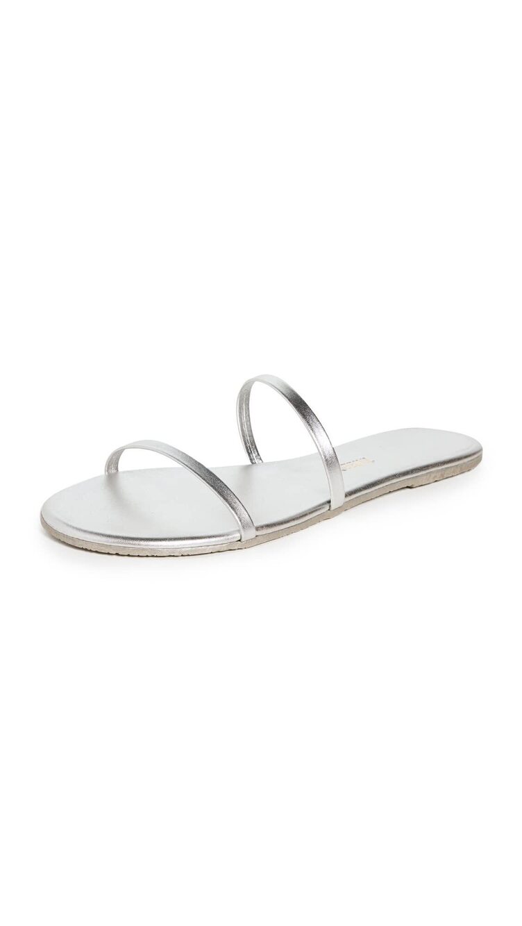TKEES WOMEN'S GEMMA SLIDES, FAIRYLUST, METALLIC, SILVER, 10 MEDIUM US